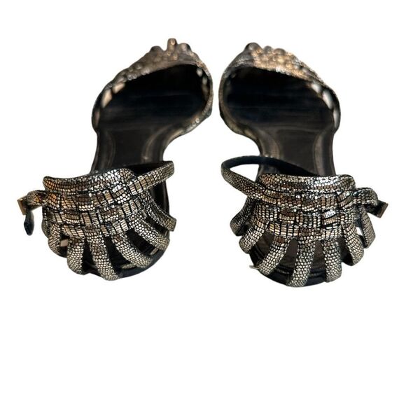 FENDI Metallic Caged Ankle Strap Leather Flats - Picture 6 of 10